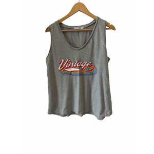 Misslook Vintage Graphic Tank Top Grey Rainbow Sleeveless Casual Womens
